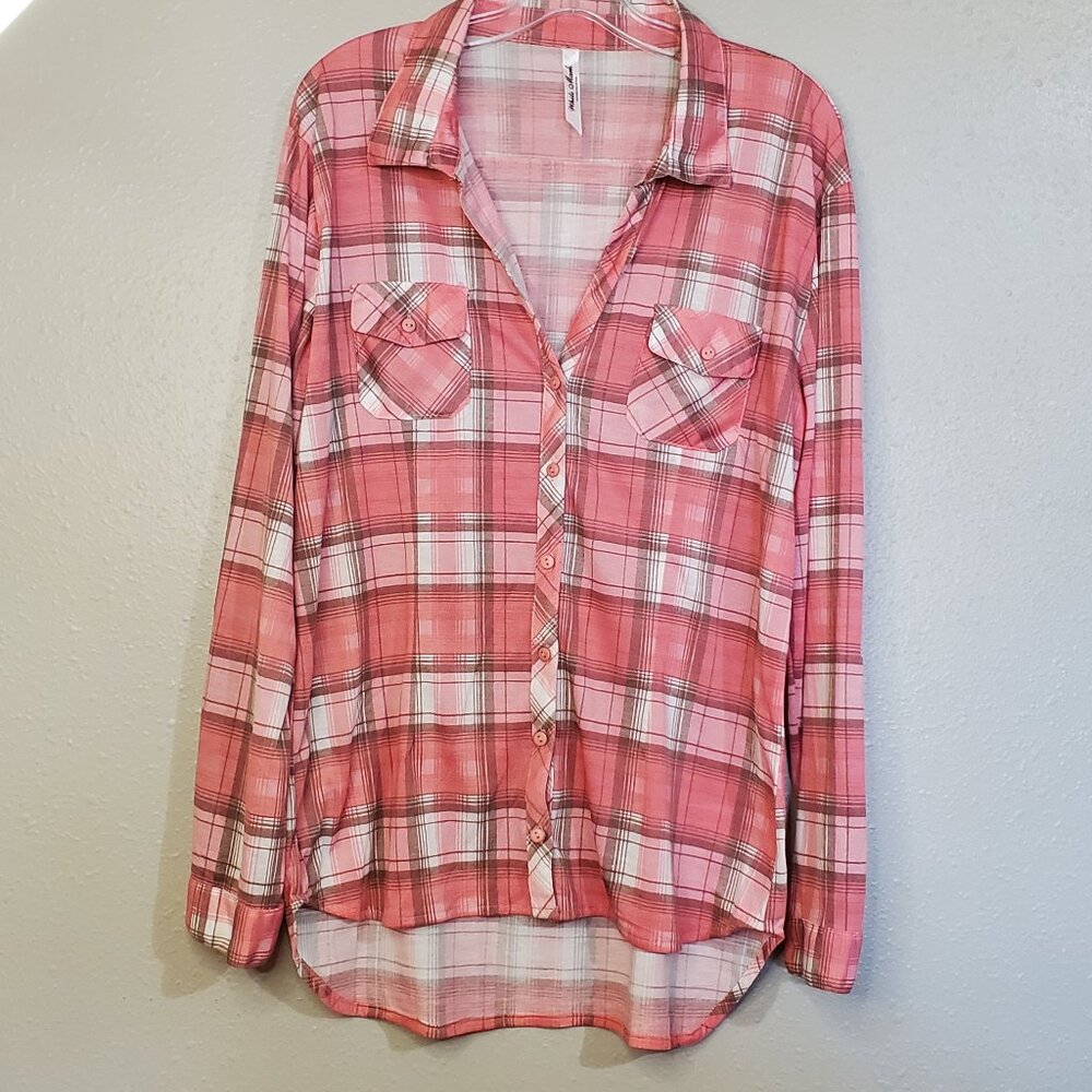 White Mark Plaid Button Front Top